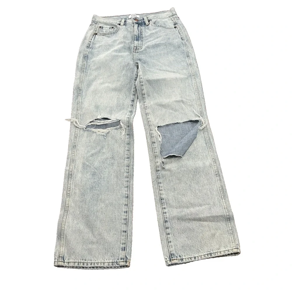 Pistola Womens Blue Light Wash High Rise Distressed Denim Straight Jeans Size 26